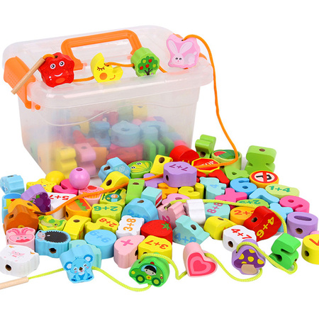 木制宝宝玩具1-3岁益智力串珠子婴儿童穿线积木3-6岁男女小孩木珠
